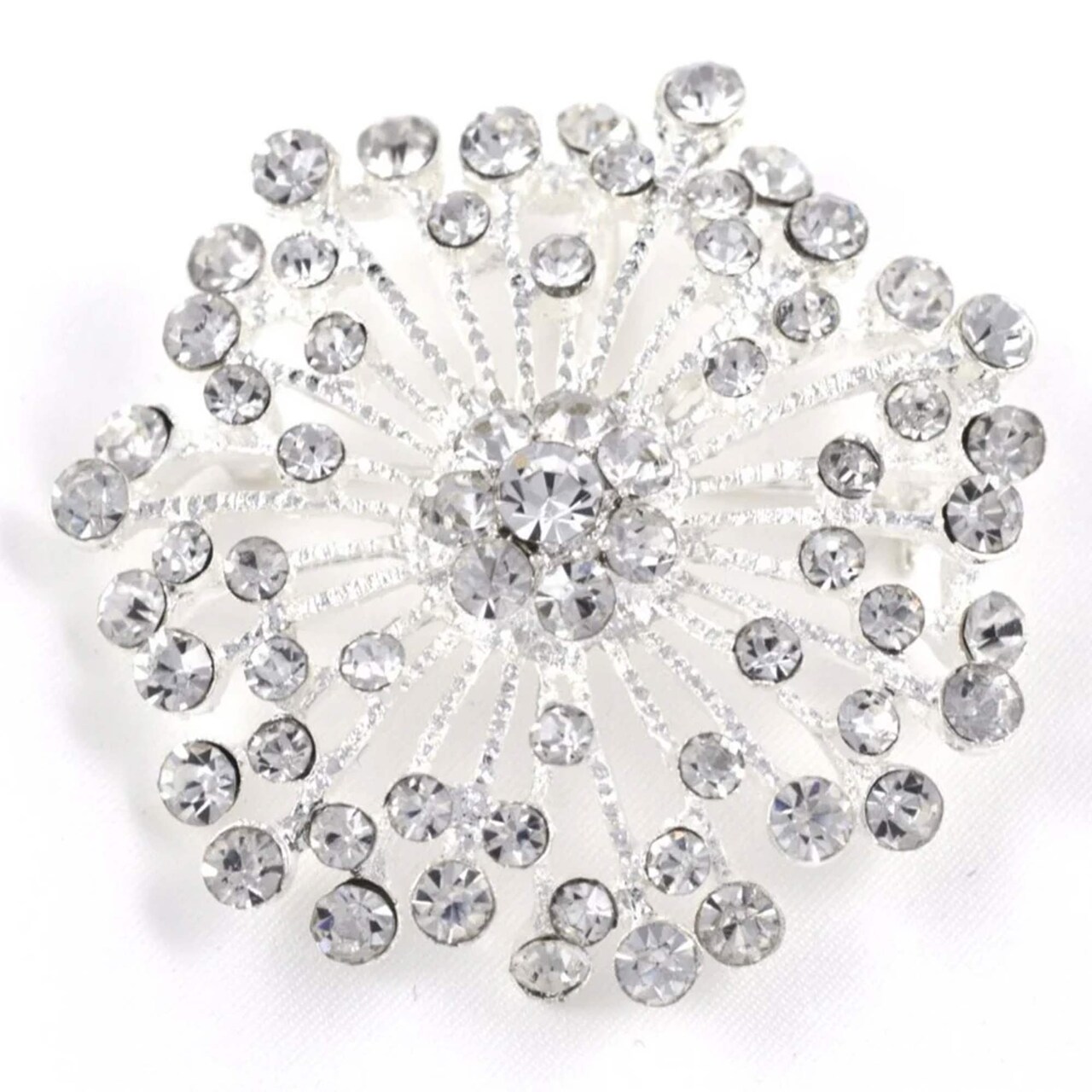 1.75" Starburst Rhinestone Brooch Silver Elegant Pin for Dresses, Gift Boxes & DIY Decor